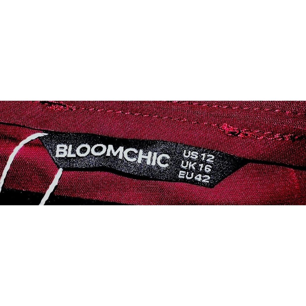 New Bloomchic Blouse 12 Bling-Tie Womens Shirt Burgundy Maroon Short Sleeve NWT - Picture 4 of 4